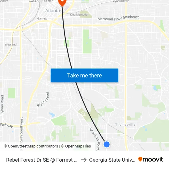 Rebel Forest Dr SE @ Forrest Park Rd to Georgia State University map