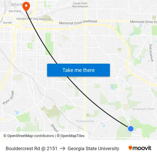 Bouldercrest Rd @ 2151 to Georgia State University map