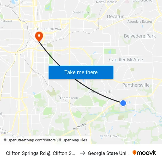 Clifton Springs Rd @ Clifton Springs Mnr to Georgia State University map