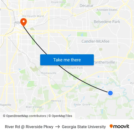 River Rd @ Riverside Pkwy to Georgia State University map