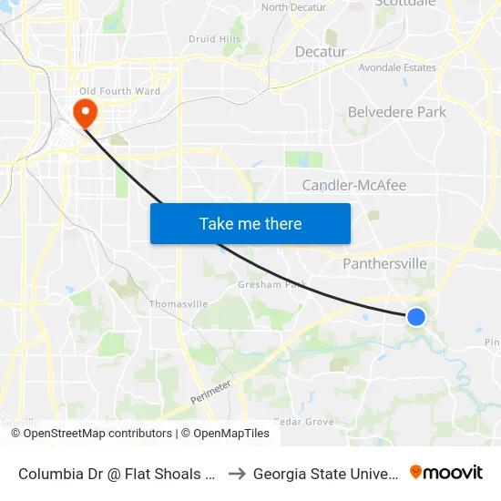 Columbia Dr @ Flat Shoals Pkwy to Georgia State University map