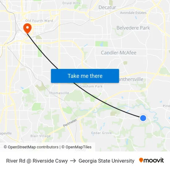 River Rd @ Riverside Cswy to Georgia State University map