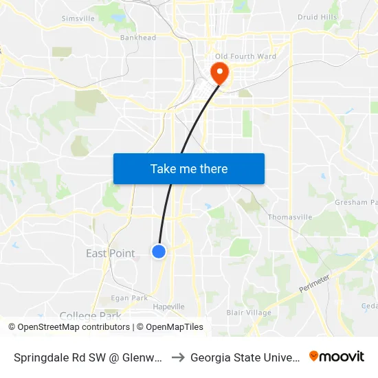Springdale Rd SW @ Glenway Dr to Georgia State University map