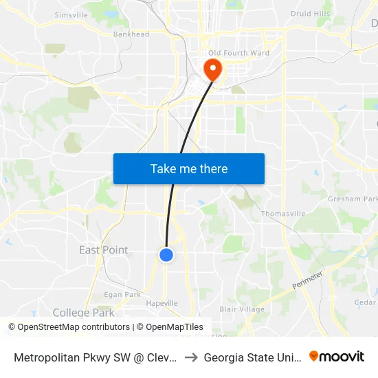 Metropolitan Pkwy SW @ Cleveland Ave to Georgia State University map