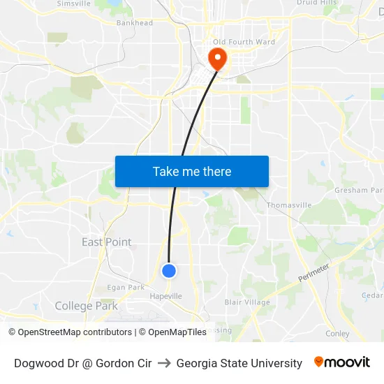Dogwood Dr @ Gordon Cir to Georgia State University map