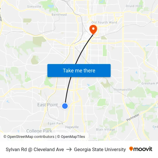 Sylvan Rd @ Cleveland Ave to Georgia State University map