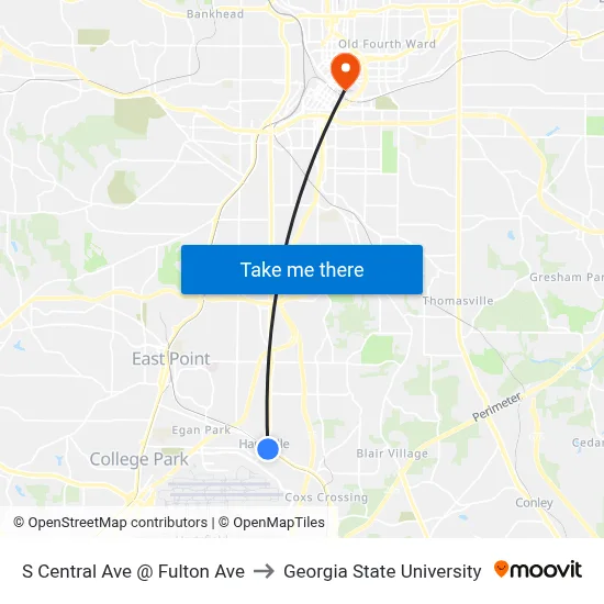 S Central Ave @ Fulton Ave to Georgia State University map