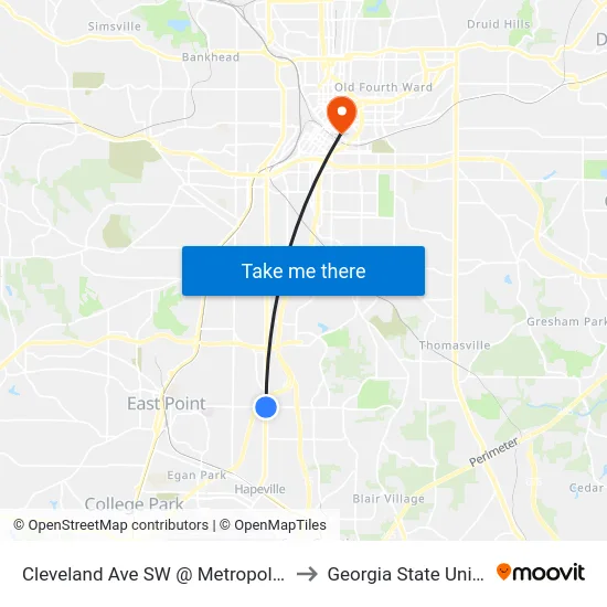 Cleveland Ave SW @ Metropolitan Pkwy to Georgia State University map