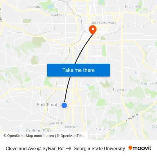 Cleveland Ave @ Sylvan Rd to Georgia State University map