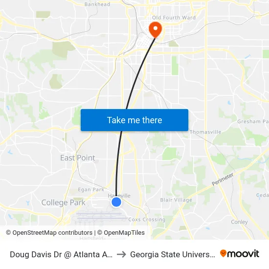 Doug Davis Dr @ Atlanta Ave to Georgia State University map