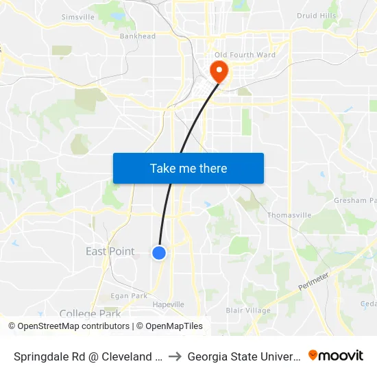 Springdale Rd @ Cleveland Ave to Georgia State University map