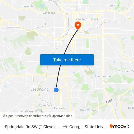 Springdale Rd SW @ Cleveland Ave to Georgia State University map