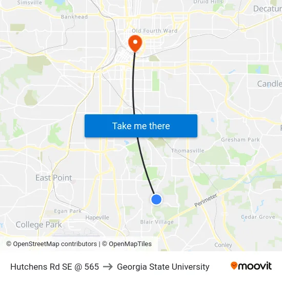 Hutchens Rd SE @ 565 to Georgia State University map