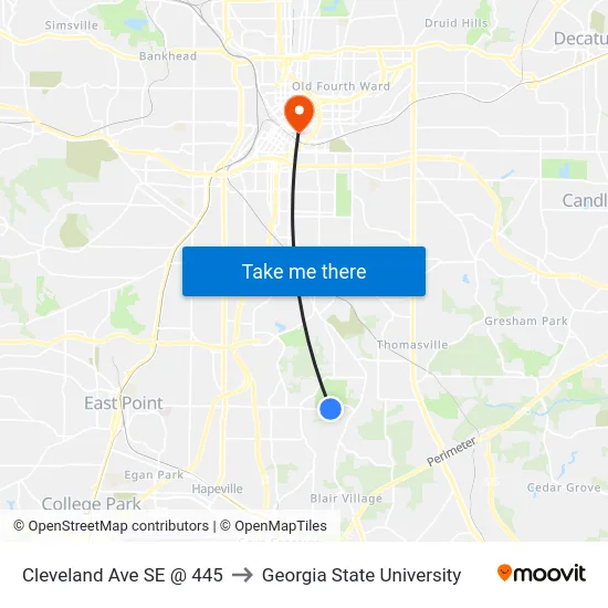 Cleveland Ave SE @ 445 to Georgia State University map