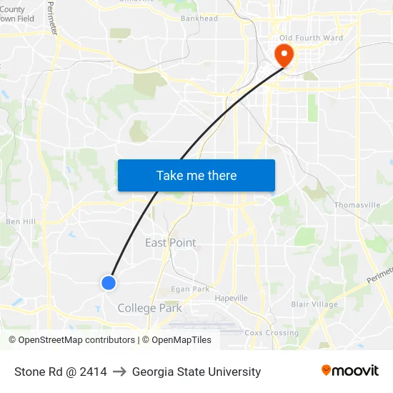 Stone Rd @ 2414 to Georgia State University map
