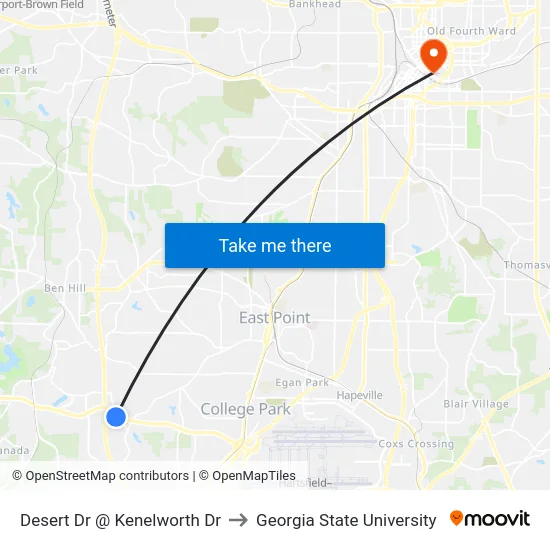 Desert Dr @ Kenelworth Dr to Georgia State University map