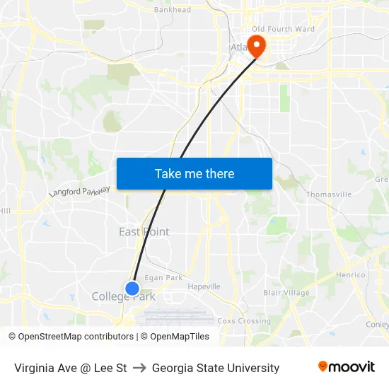 Virginia Ave @ Lee St to Georgia State University map