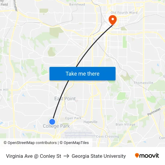 Virginia Ave @ Conley St to Georgia State University map