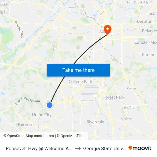 Roosevelt Hwy @ Welcome All Rd SW to Georgia State University map