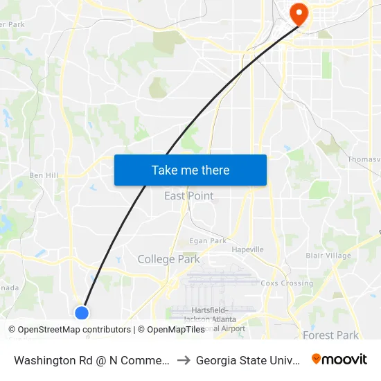 Washington Rd @ N Commerce Dr to Georgia State University map