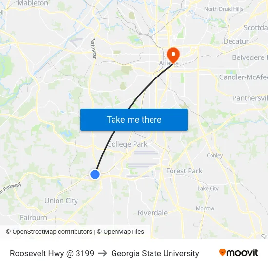 Roosevelt Hwy @ 3199 to Georgia State University map