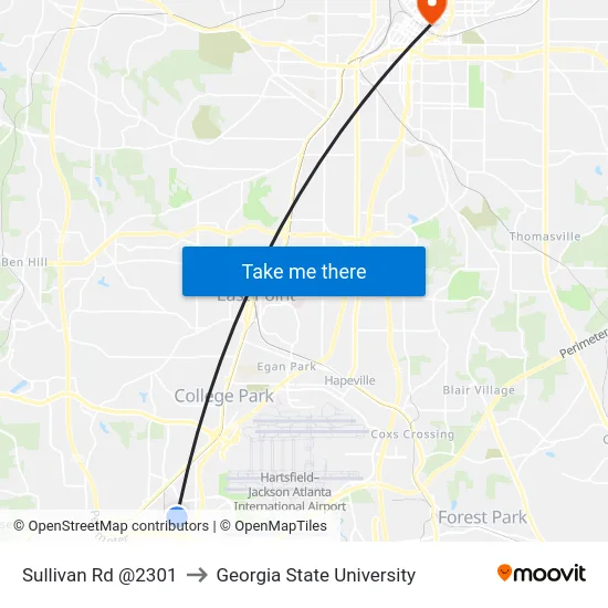 Sullivan Rd @2301 to Georgia State University map