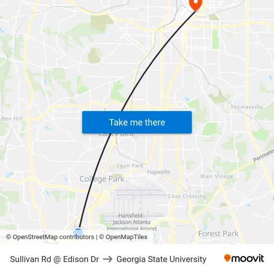 Sullivan Rd @ Edison Dr to Georgia State University map