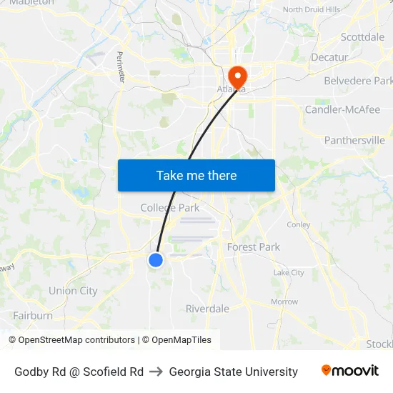 Godby Rd @ Scofield Rd to Georgia State University map