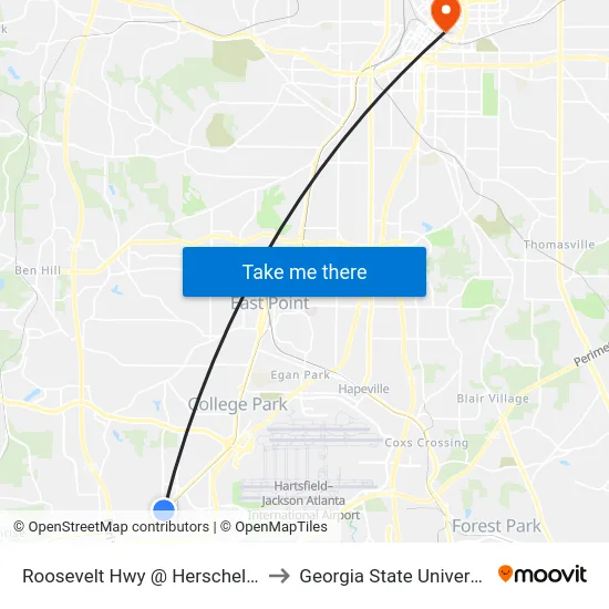 Roosevelt Hwy @ Herschel Rd to Georgia State University map