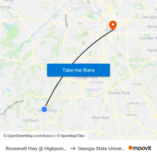 Roosevelt Hwy @ Highpoint Rd to Georgia State University map