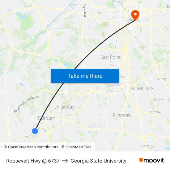 Roosevelt Hwy @ 6737 to Georgia State University map