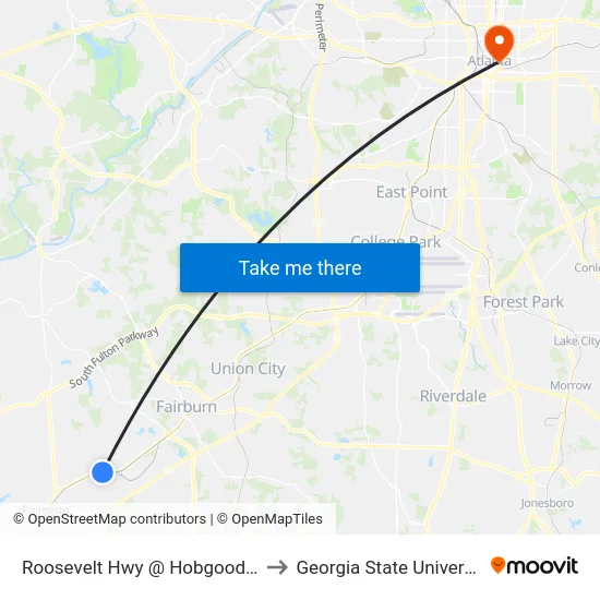 Roosevelt Hwy @ Hobgood Rd to Georgia State University map