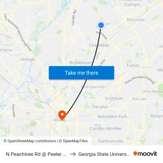 N Peachtree Rd @ Peeler Rd to Georgia State University map