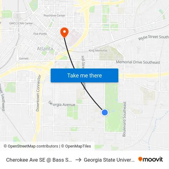 Cherokee Ave SE @ Bass St SE to Georgia State University map