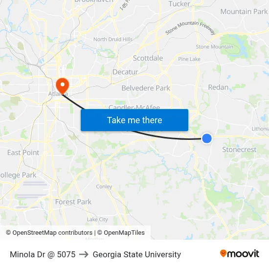 Minola Dr @ 5075 to Georgia State University map