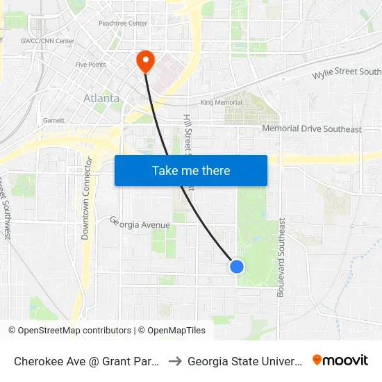 Cherokee Ave @ Grant Park Pl to Georgia State University map