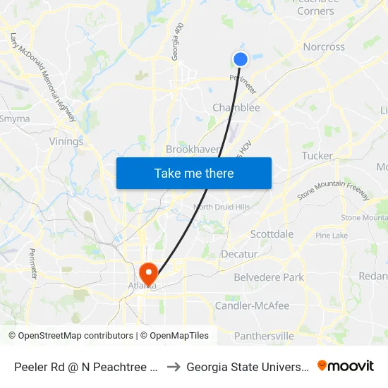 Peeler Rd @ N Peachtree Rd to Georgia State University map
