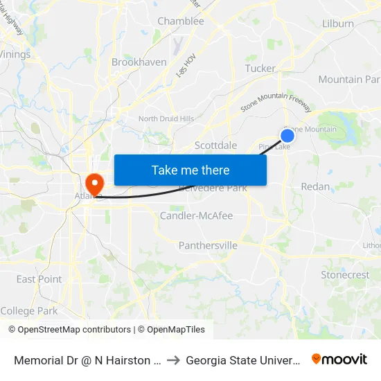 Memorial Dr @ N Hairston Rd to Georgia State University map