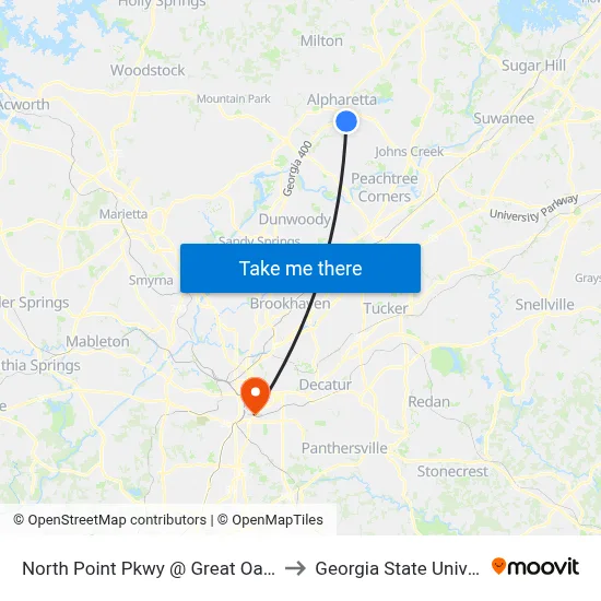 North Point Pkwy @ Great Oaks Way to Georgia State University map