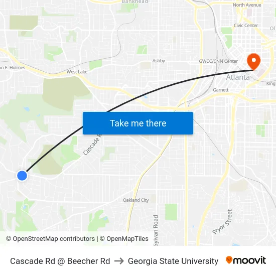 Cascade Rd @ Beecher Rd to Georgia State University map