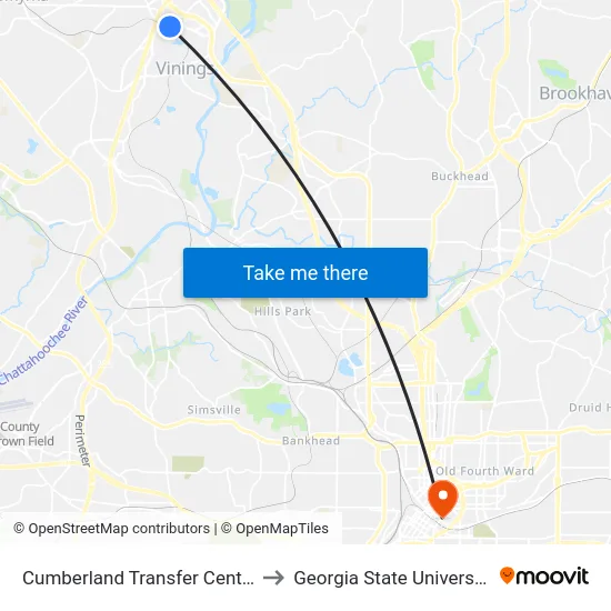 Cumberland Transfer Center to Georgia State University map