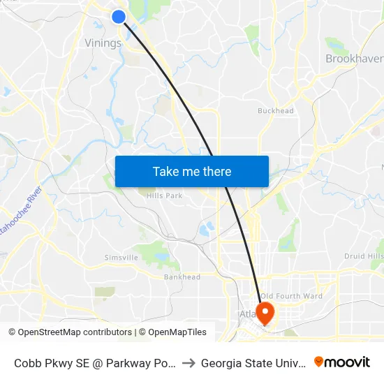 Cobb Pkwy SE @ Parkway Pointe SE to Georgia State University map