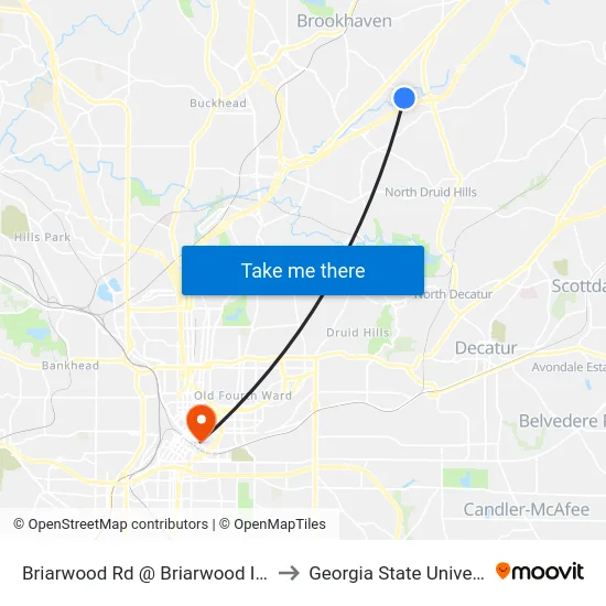 Briarwood Rd @ Briarwood Ind Ct to Georgia State University map
