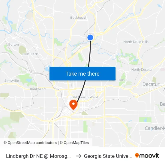 Lindbergh Dr NE @ Morosgo Way to Georgia State University map