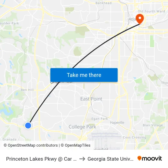 Princeton Lakes Pkwy @ Car Mia Dr to Georgia State University map