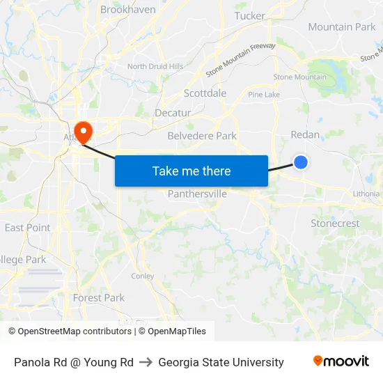 Panola Rd @ Young Rd to Georgia State University map