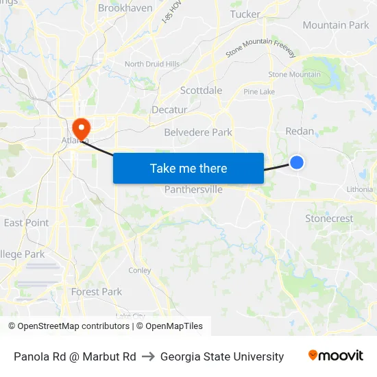 Panola Rd @ Marbut Rd to Georgia State University map
