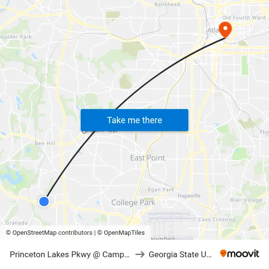 Princeton Lakes Pkwy @ Camp Creek Pkwy to Georgia State University map