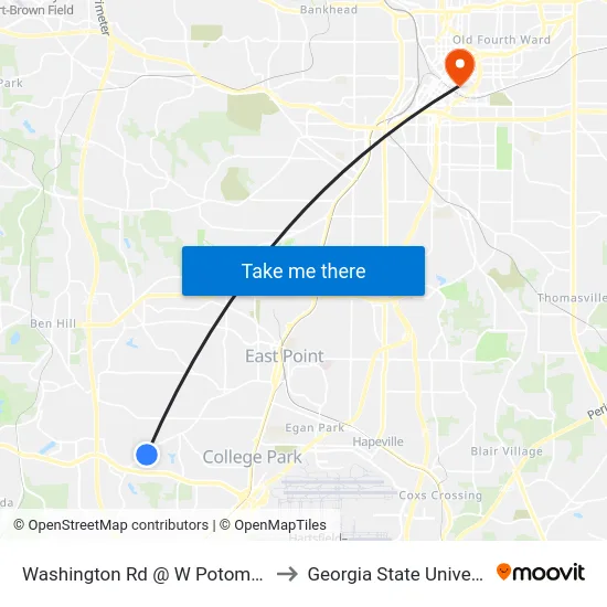 Washington Rd @ W Potomac Dr to Georgia State University map
