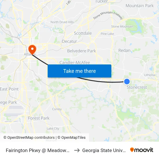 Fairington Pkwy @ Meadowood Cir to Georgia State University map